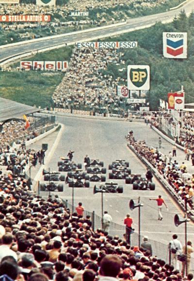 The start of the 1970 Belgian Grand Prix at Spa